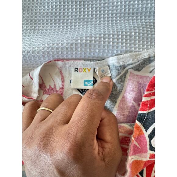 Vintage Roxy Assymetrical Hem Floral Linen Skirt Y2k Fairy Beach Boho SIZE 0 - Picture 7 of 7